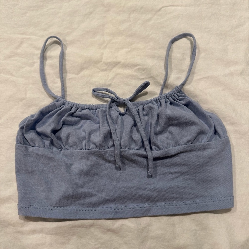 light blue crop top